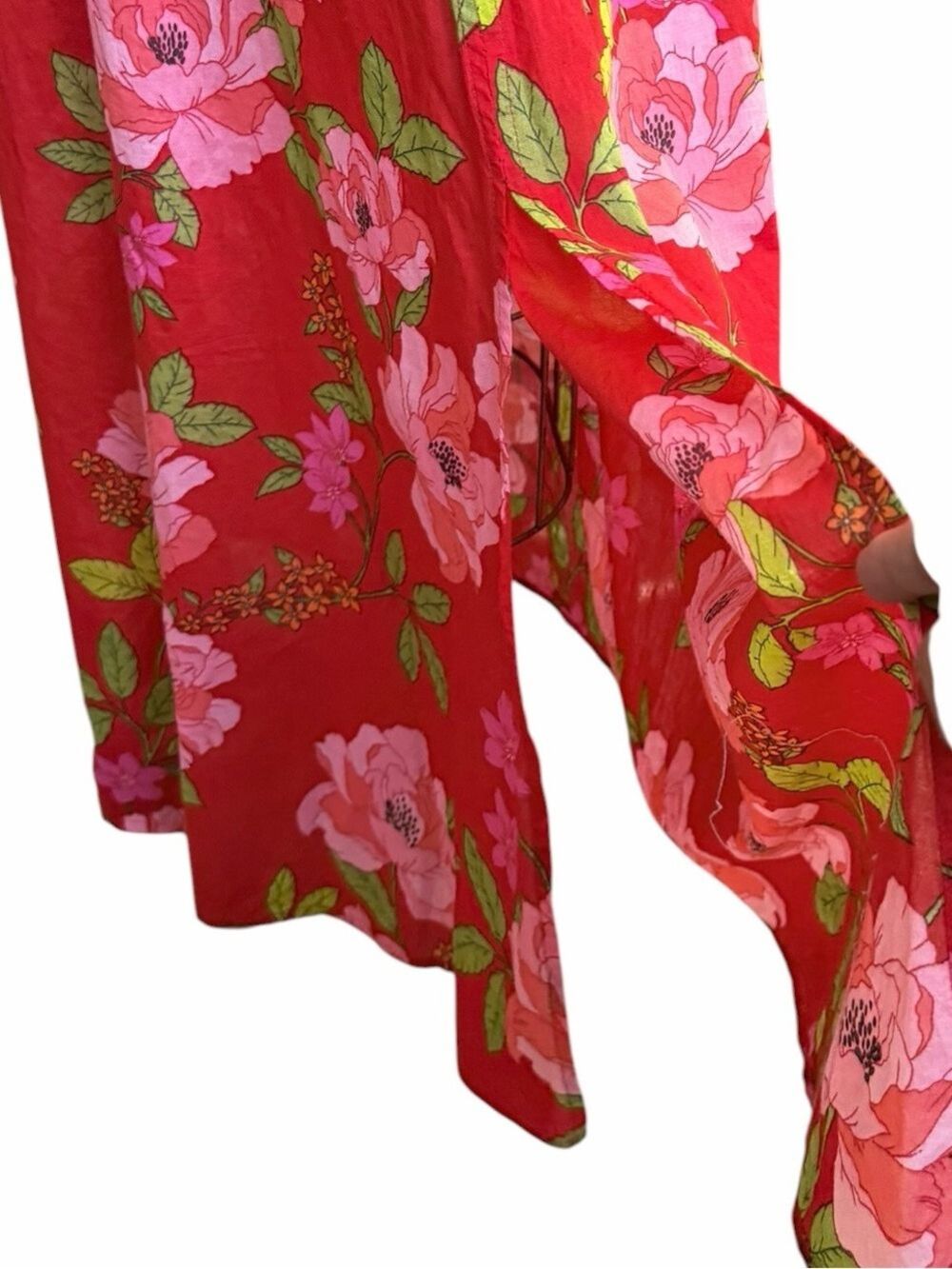 J. Crew Cotton Voile Red Floral Maxi Skirt Peony Vines S Oversized Lightweight - Picture 8 of 11